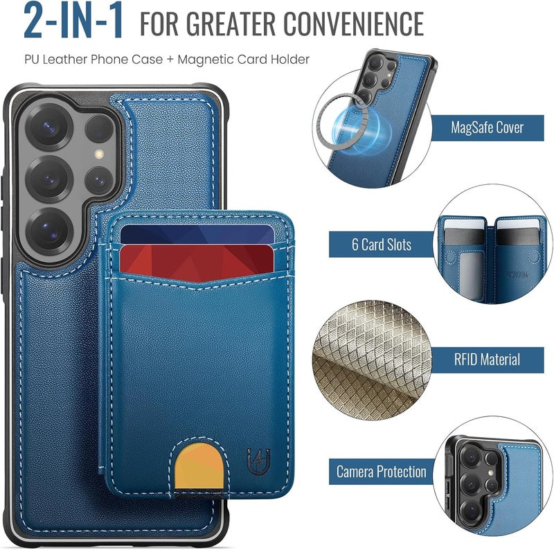 Usroom for Samsung Galaxy S25 Ultra Case Wallet Compatible with Magsafe, RFID Blocking Magnetic Card Holder 2 in 1 Detachable Kickstand Shockproof Phone Case for Galaxy S25 Ultra 6.9" Blue - Image 4